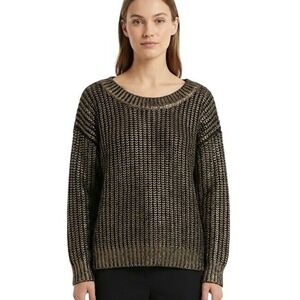 FORE Sweater Womens Small Gold Acrylic Boat Neck Chunky Knit Metallic Oversized